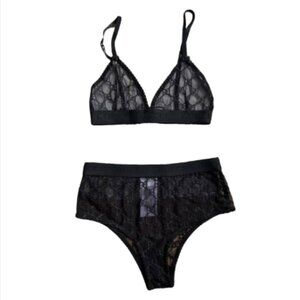Gucci Black Sheer Lace Bra and Panty Set